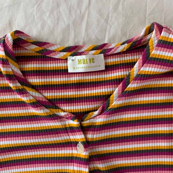 Maeve Button Up Striped Ribbed Top Multicolor Medium - Picture 6 of 8